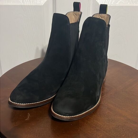 🔥JOULES CHELSEA Ankle Boots Booties Black Suede floral embroidered - Sz 9 - EUC - Picture 2 of 10